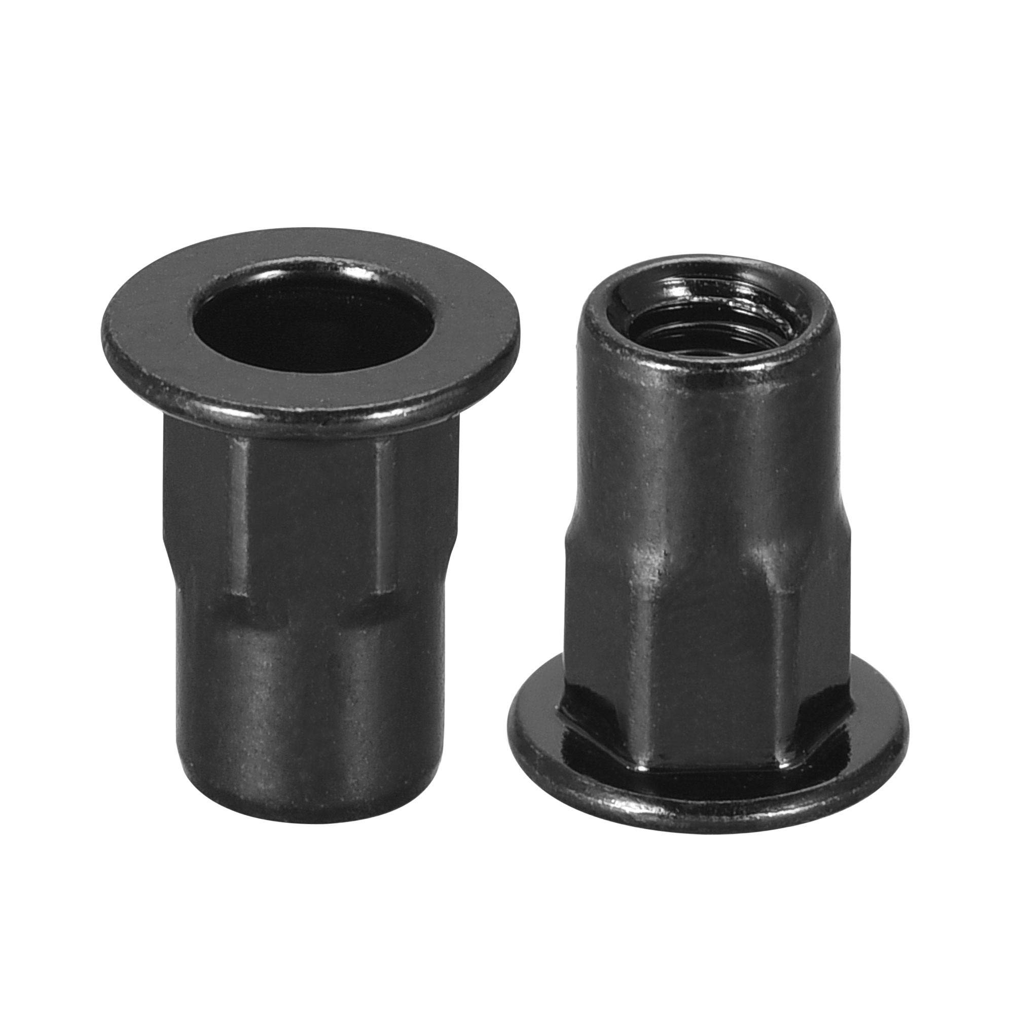 sourcing map M4 Rivet Nuts, Thread Half Hexagonal Carbon Steel Zinc-Plated Flat Head Threaded Insert Nut Black 50Pcs