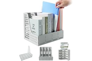 ZQS Plastic Magazine File Holder, Desk Organizer File Folder for Office Organization and Storage, Sturdy Binder Organizer with 4 Vertical Compartmente，Desktop Accessories for Office Storage