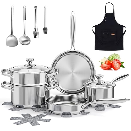 ASKSCICI Stainless Steel Cookware Set, 16-Piece Pots and Pans Set