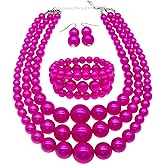 We We Imitation Pearl Necklace for Women Large Chunky Pearl Necklaces Multilayer Pearl Necklace and Earring 1920s Costume Jewelry set