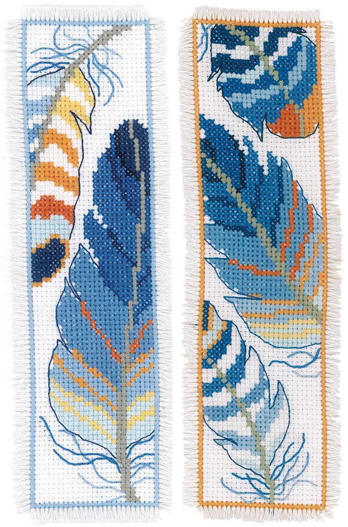 Vervaco Bookmark Kit Blue Feathers Set of 2