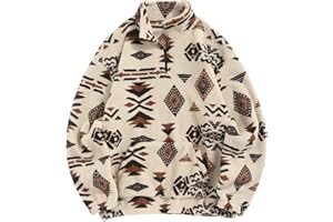 ZAFUL Men 1/4 Zipper Sweatshirt Ethnic Aztec Printed Kangaroo Pocket Fall Winter Pullovers Jacket Unisex Hoodie Tops