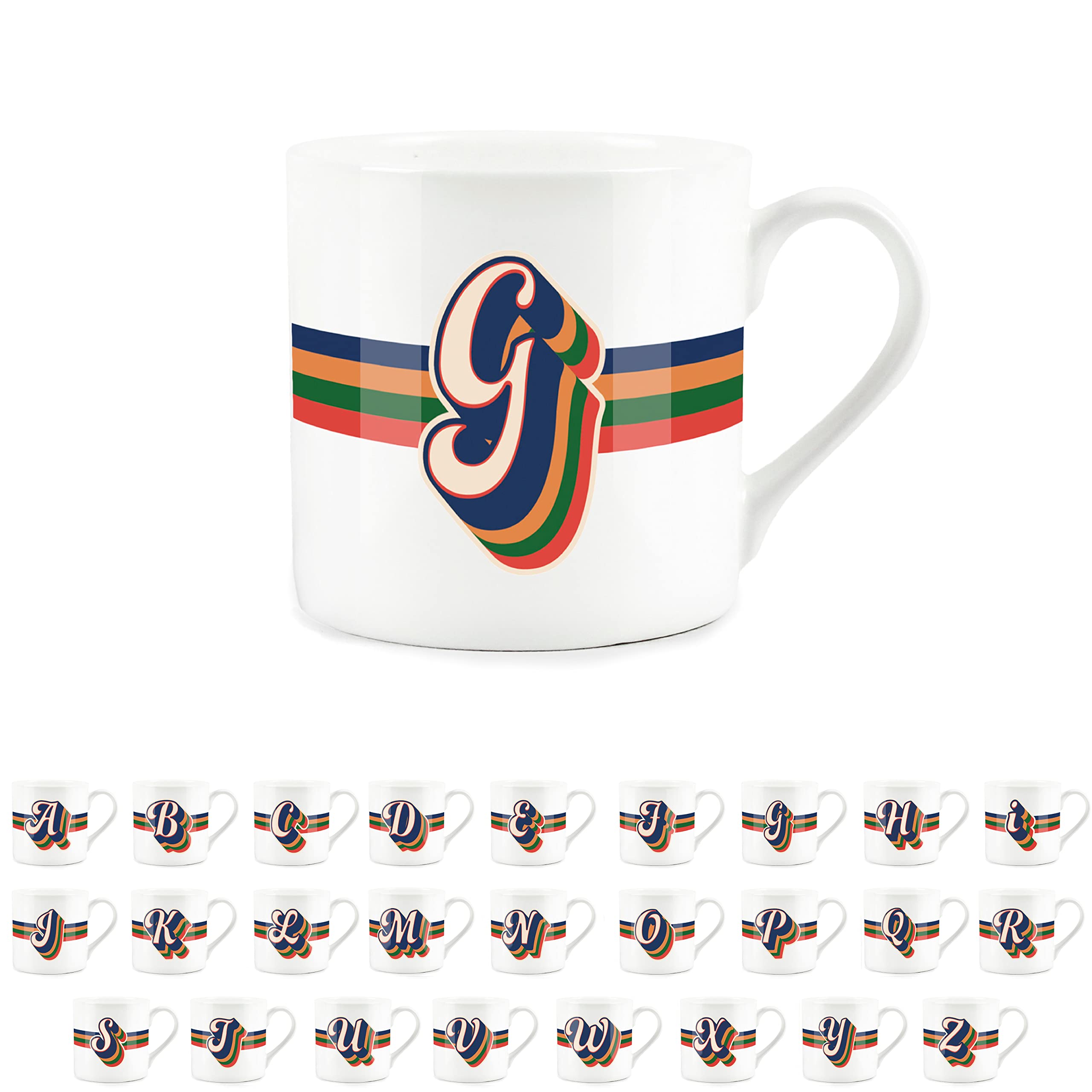 Purely Home Retro Alphabet Letter G Mug - Bone China White Coffee Tea Present Personalised Initial Gift