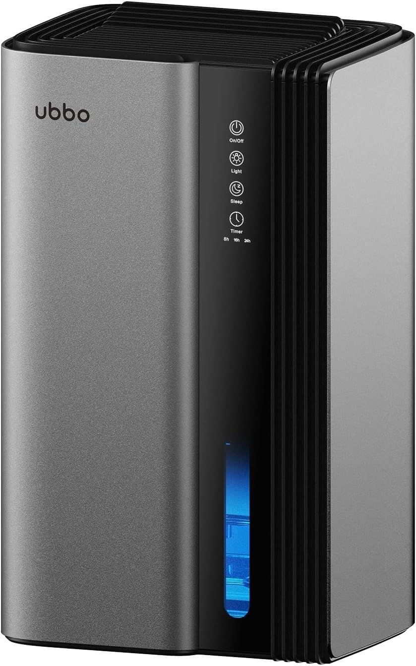 Photo 1 of UBBO 95oz Dehumidifiers for Home, 1000 Sq.Ft Dehumidifier with drain hose - Auto Shut Off, Timer, Sleep Mode & Drain Hose - 7 Color Light for Bedroom, Bathroom, RV - Grey