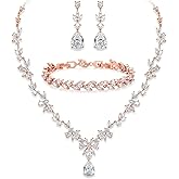 Crysdue Wedding Jewelry Set for Women, Floral Leaf Vine Teardrop Necklace Dangle Earrings Bracelet and Hair Comb, Cubic Zirconia Elegant Party Prom Jewellery for Bridal Bridesmaid