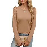 ANRABESS Womens Puff Long Sleeve Shirts Dressy Casual Tops Work Blouses | Comfy Soft Layering Tees, Basic Crewneck, Office Fall Outfits, Spring Winter Fashion Transition Clothes
