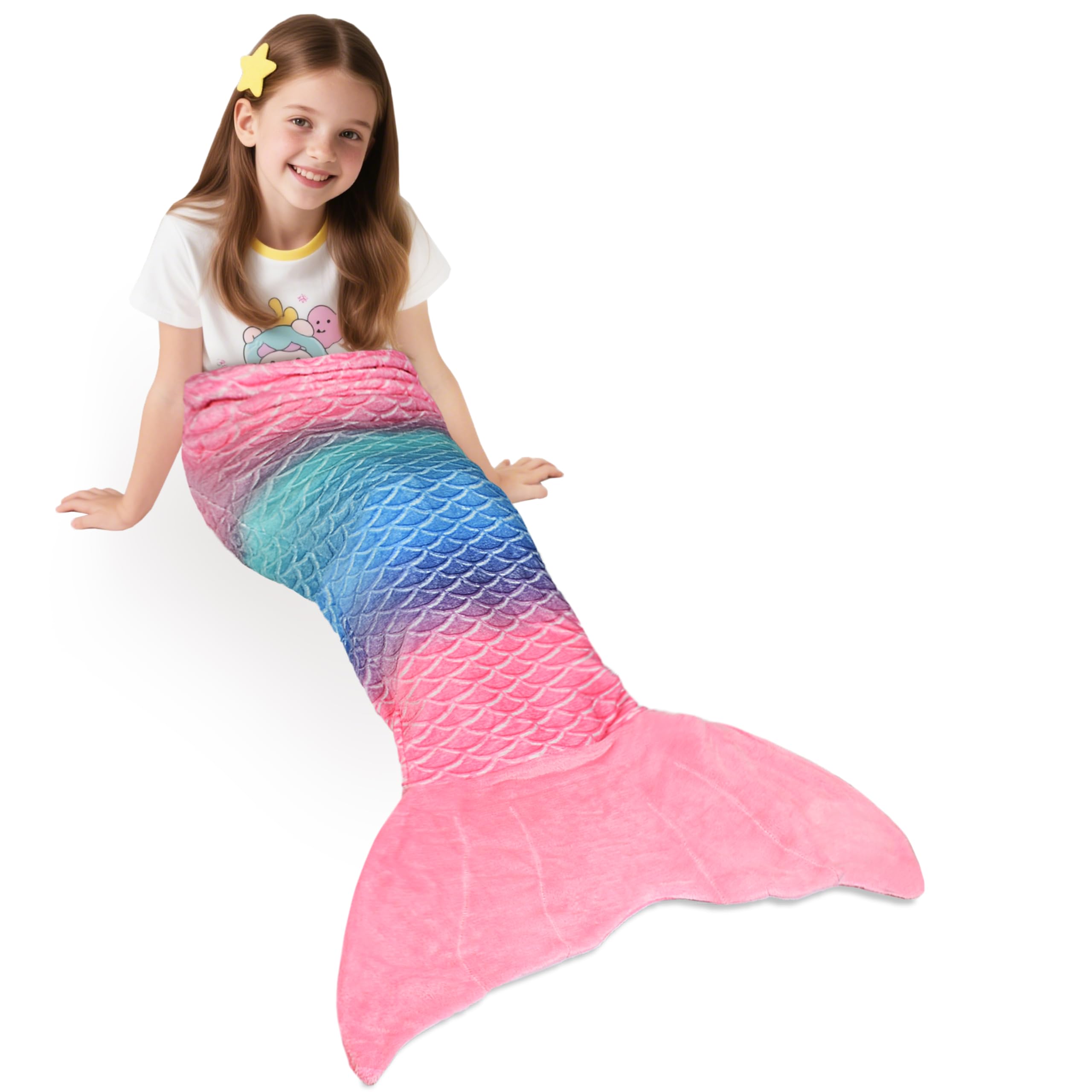 Catalonia Classy Mermaid Tail Blanket, Soft Warm Plush Fleece Sleeping Bag Snuggle Blanket for Teens 155 x 48 cm (61" x 19") Rainbow Ombre, Fish Scale Pattern