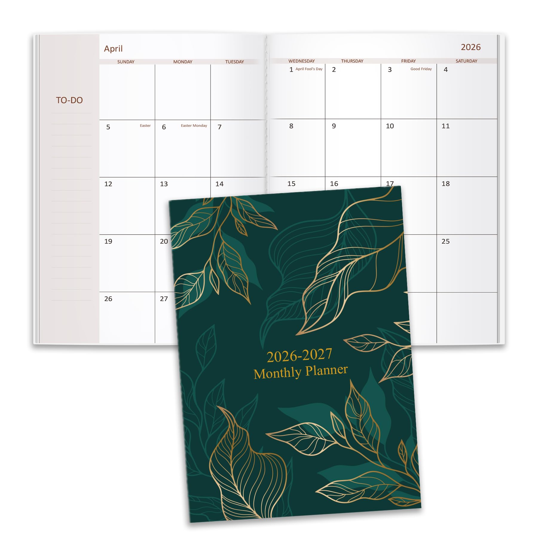 Photo 1 of 2026-2027 Monthly Planner - 15 Months Calendar from April 2026 - June 2027, Monthly Planner 2026-2027 Easy to Organize Your Daily Life, 7" x 10", Gold Leaf
