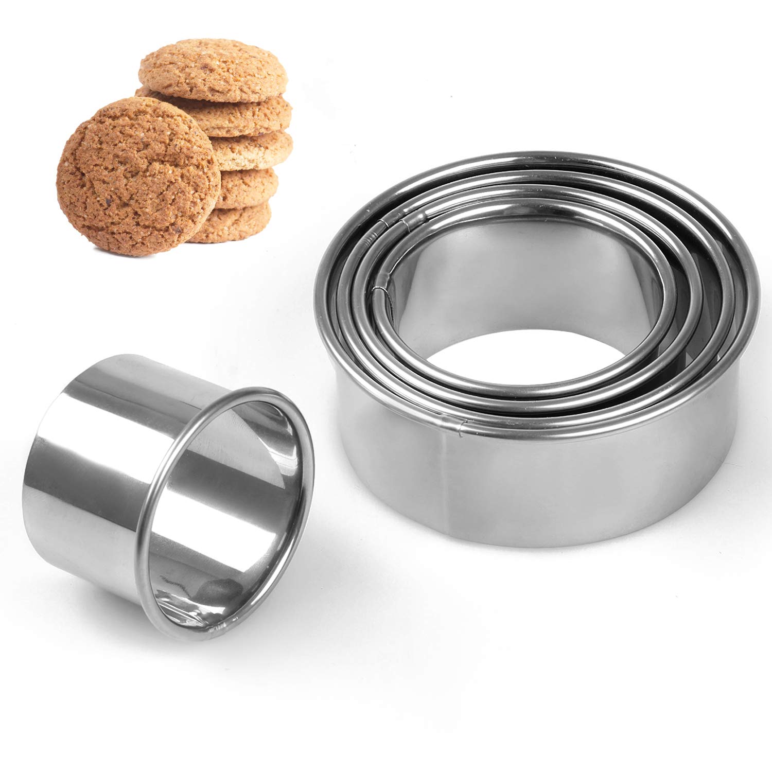 Cookie Cutter, JUYOO Pastry Cutter for Baking, 5 Sizes Round Cookie Cutters Shapes, Circle biscuit Cutters for Making Donut Pies Scone (5/6/7/8/9cm)