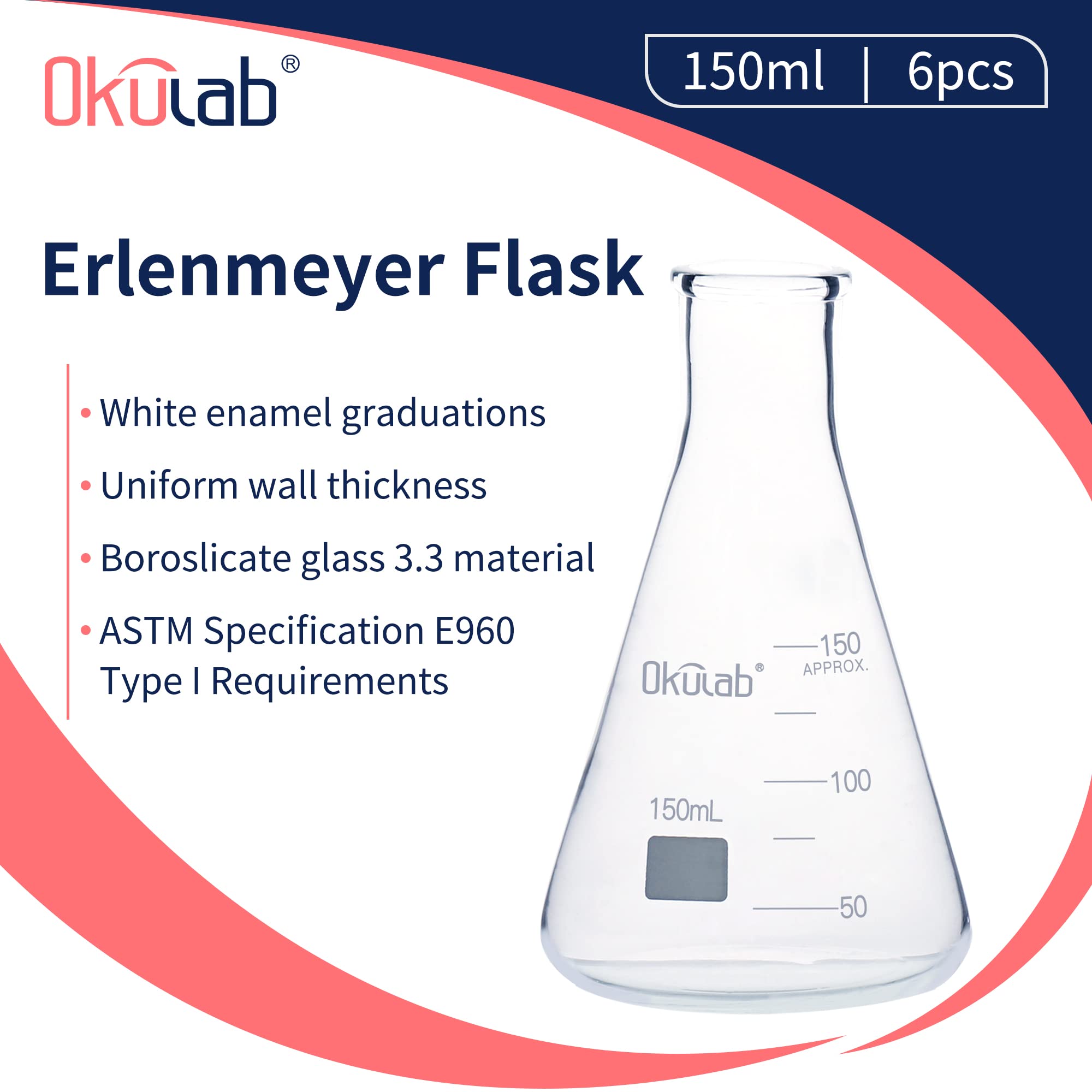 Mua Okulab Conical Flask Set, 150mL Glass Erlenmeyer Flasks, Narrow ...