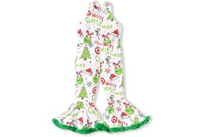 AUJUBUY Toddler Baby Christmas Outfit Overalls Little Kid Girls Suspender Romper Jumpsuit Bell Bottom Pants Christmas Clothes