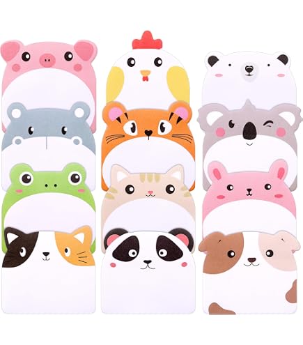 6 Blocs De Notes Adhésives En Forme D'animaux - 270 Feuilles Colorées, Motifs Mignons - Mini Notes Pour Bureau, école, Cadeaux Enfants - Idéal Pour Mémos, Organisation - 8