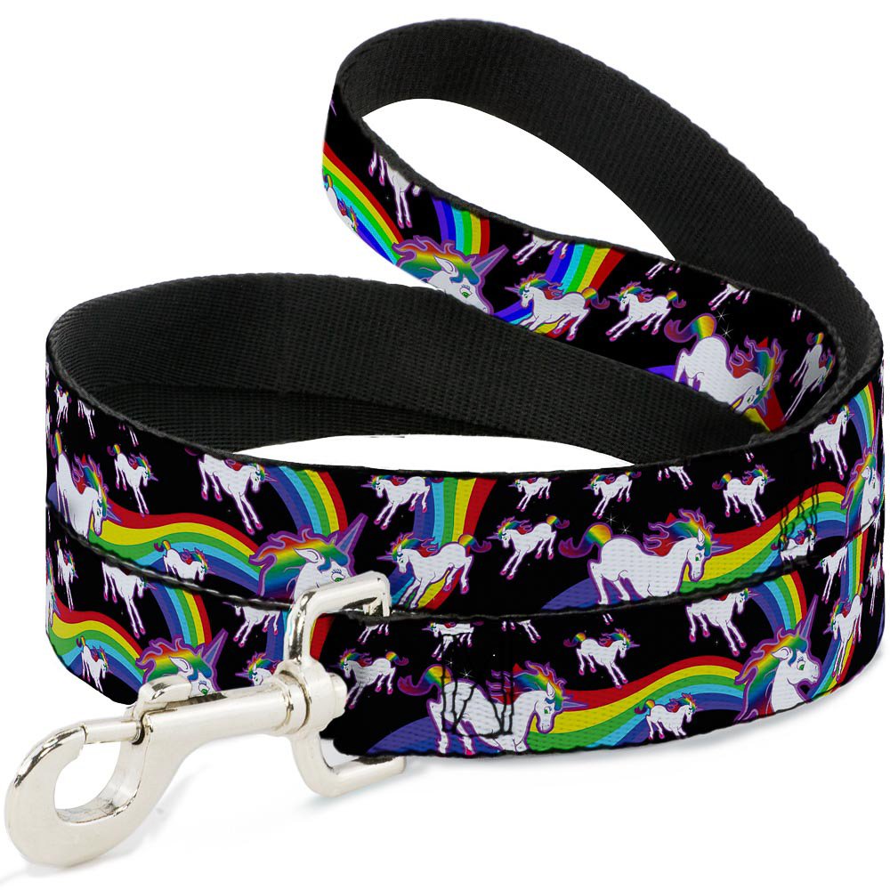 Buckle Down "Unicorns/Rainbow Swirl Black Dog Leash, 6'