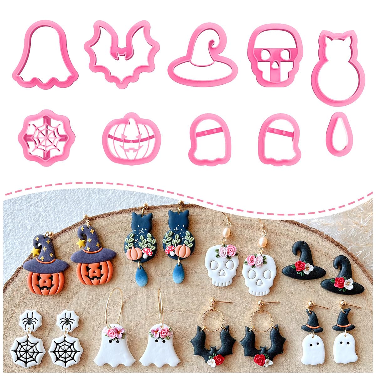 KEOKER Halloween Clay Earrings Cutters - 10 Shapes, Polymer Clay Earrings Cutter