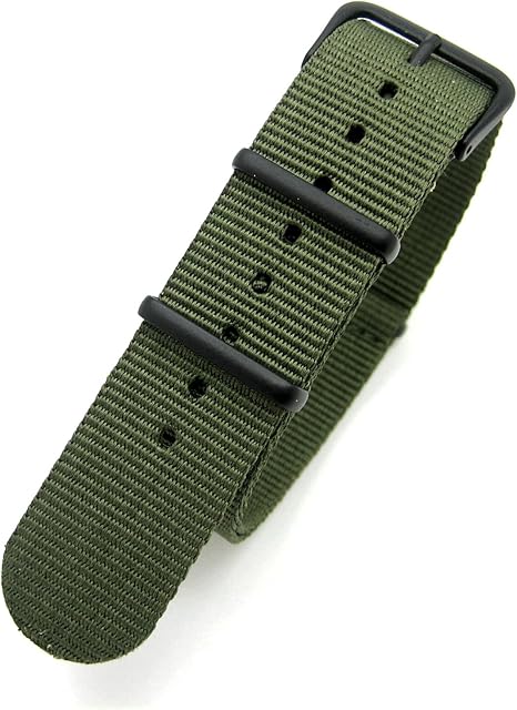 Verde Oliva Infantry Mod NATO Tejido de Nylon Generic G10 4 anillas Correa Band Negro Hebilla de reloj, Verde, 22mm Fitting