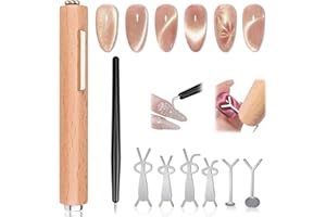 FOWSRHRG 3 in 1 Cat Eye Nail Magnet Tool Set, Wooden Handle Cat Eye Gel Nail Polish Magnet Pen with Steel Ball Magnetic Pen, Heart Magnet for Nails, Cat Eye Magnet for Nail Art DIY at Home