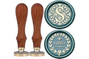 VSECUON Flower Initial Alphabet S Wax Seal Stamp & Eucalyptus Love Sealing Stamp with Wax Stamp Brass Head Ideal for Wedding Invitations Gift Wrapping Christmas (Floral S)