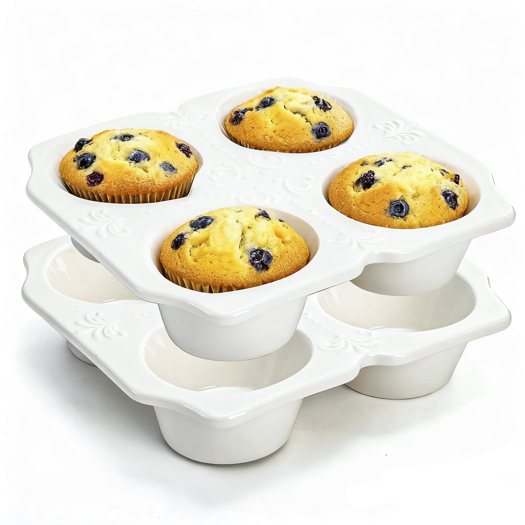 Photo 1 of *USED*
Hiceeden 2 Pack 4-Cup Ceramic Muffin Pan, Nonstick Muffin Tin with Handle, Ceramic Cupcake Baking Pans with Embossed Pattern for Muffin, Cupcake, White, 7.5" x 7" x 1.6"