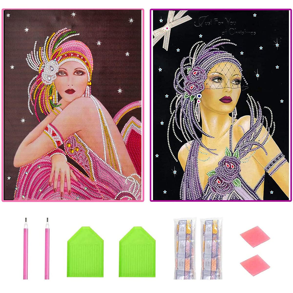 2 Pack Diamond Painting Kits for Adults, 5D DIY Special Shaped Diamond Partial Drill Noble Lady Embroidery Cross Stitch Crystal Rhinestone Paintings Pictures Arts Wall Decor Painting (12"x16")