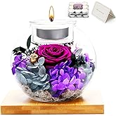Jtoder Valentines Day Flowers Roses Gifts for Her, Flowers for Delivery, Preserved Flower in Glass Dome with Scented Candle Gift for Women Wife Girlfriend on Christmas Mothers Day Birthday (Purple)