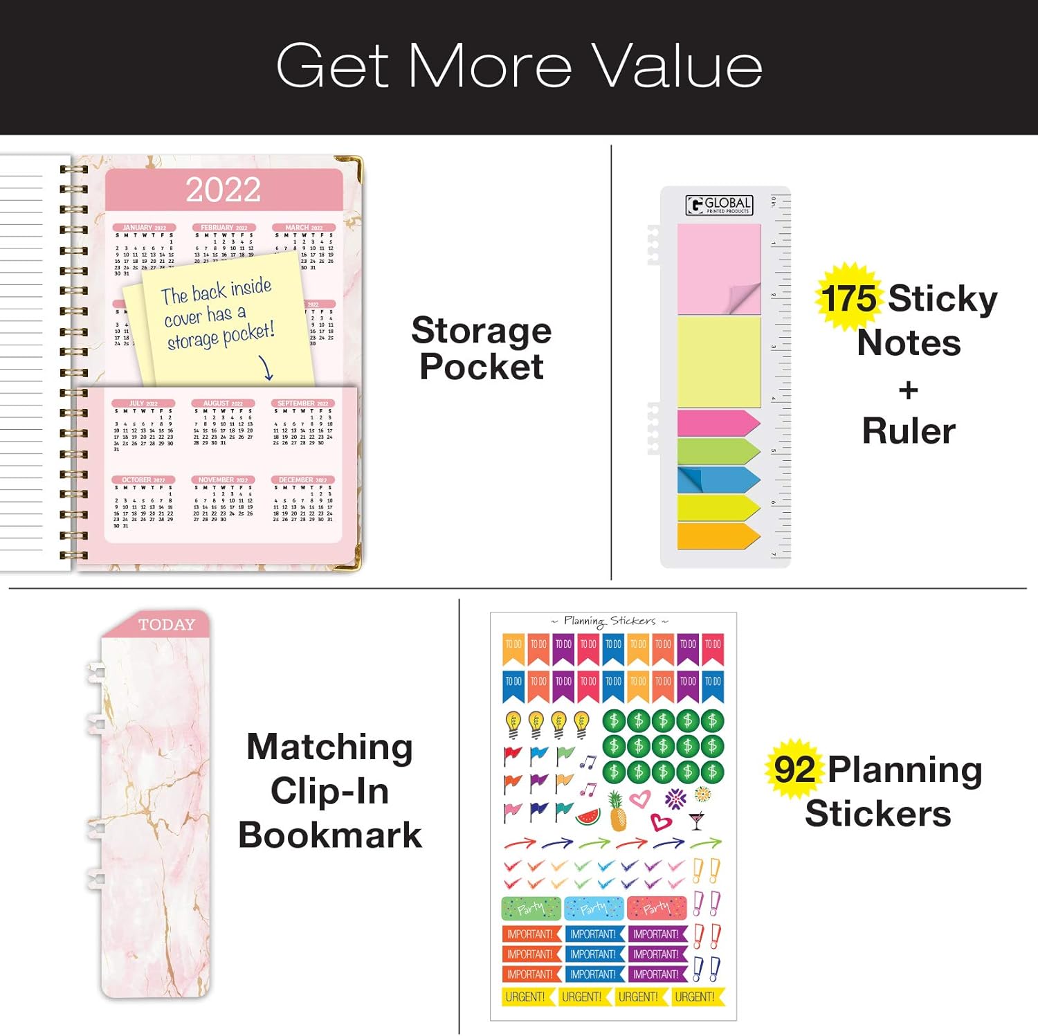 HARDCOVER Academic Year 2021-2022 Planner: (June 2021 Through July 2022) 5.5"x8" Daily Weekly Monthly Planner Yearly Agenda. Bookmark, Pocket Folder and Sticky Note Set (Pink Marble) : Office Products