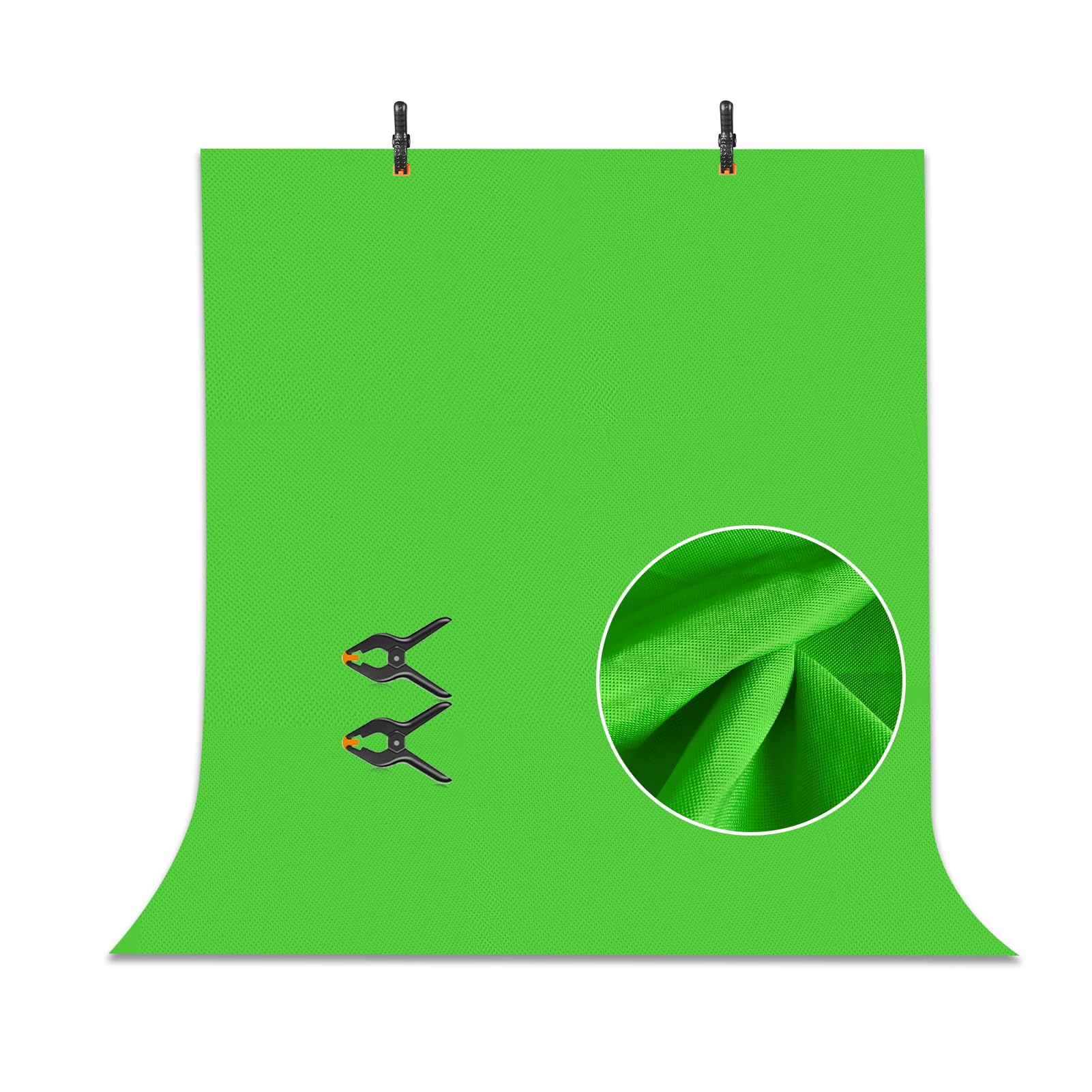 Photo 1 of EMART 5x6.5ft Green Screen Backdrop, Non-Woven Fabric Greenscreen Photography Background with 2 Spring Clamps, Suitable for Photoshoot, Photographic Studio, Live Streaming