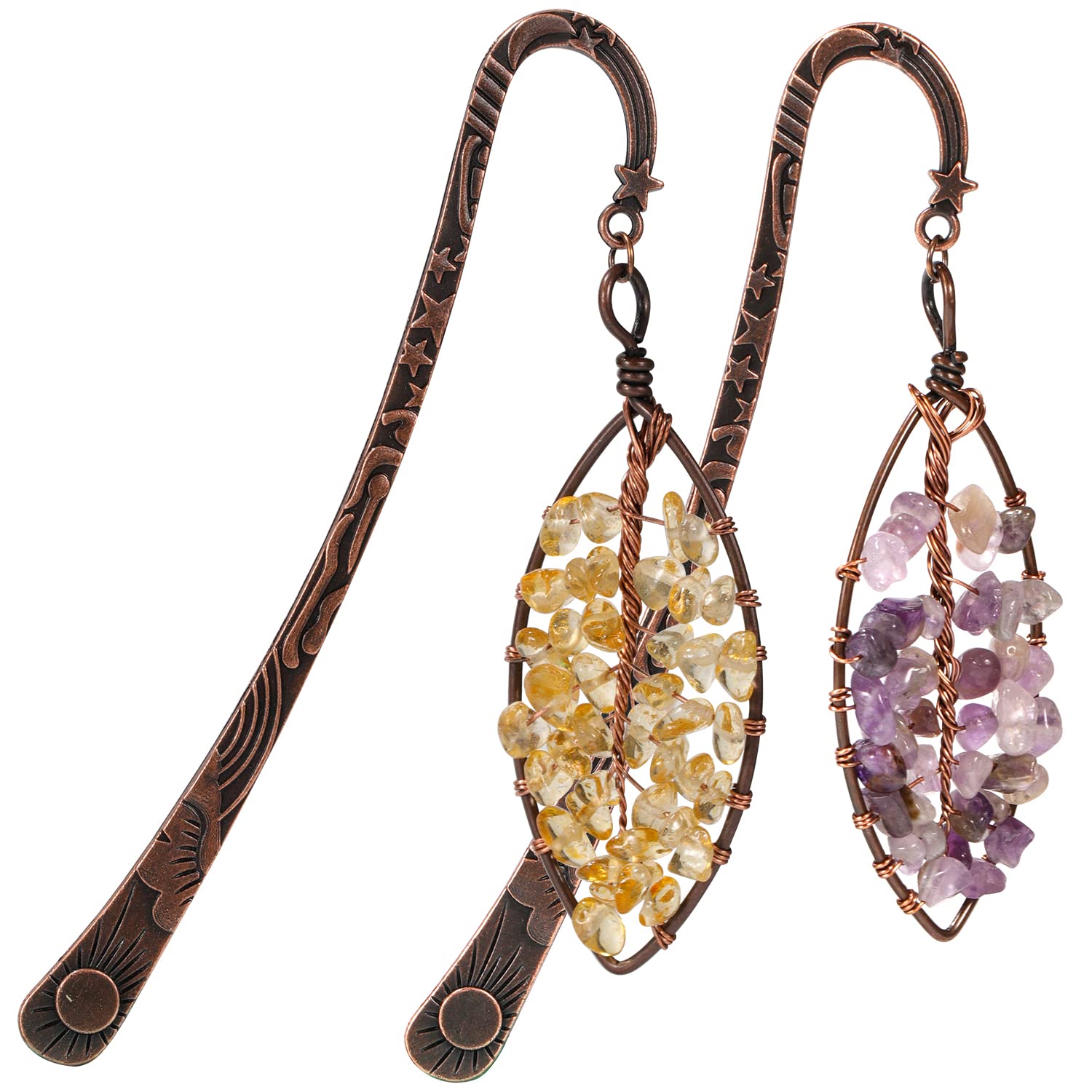 Antique Bookmark Metal Pagemarker Crystal Tree Bookmarks for Teachers Readers Graduation Gift 2PCS