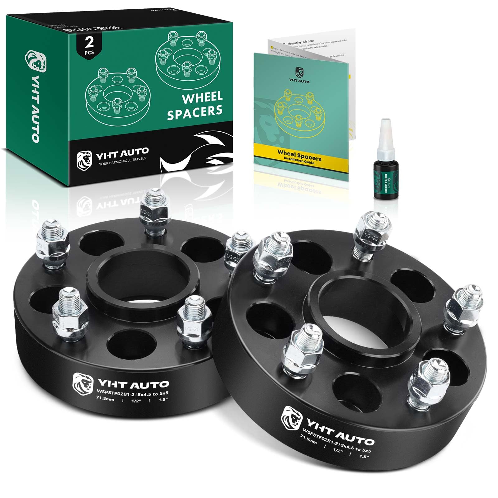 Photo 1 of YHTAUTO 5x4.5 to 5x5 Hub Centric Wheel Adapters 1.5 inch Fit Jeep JK XK WJ WK Wheel on YJ TJ XJ KK KJ ZJ, Wrangler, Grand Cherokee, Liberty, Journey, 5 Lug Tire Adapters 1/2"-20 Stud, 71.5mm Bore 2PCS