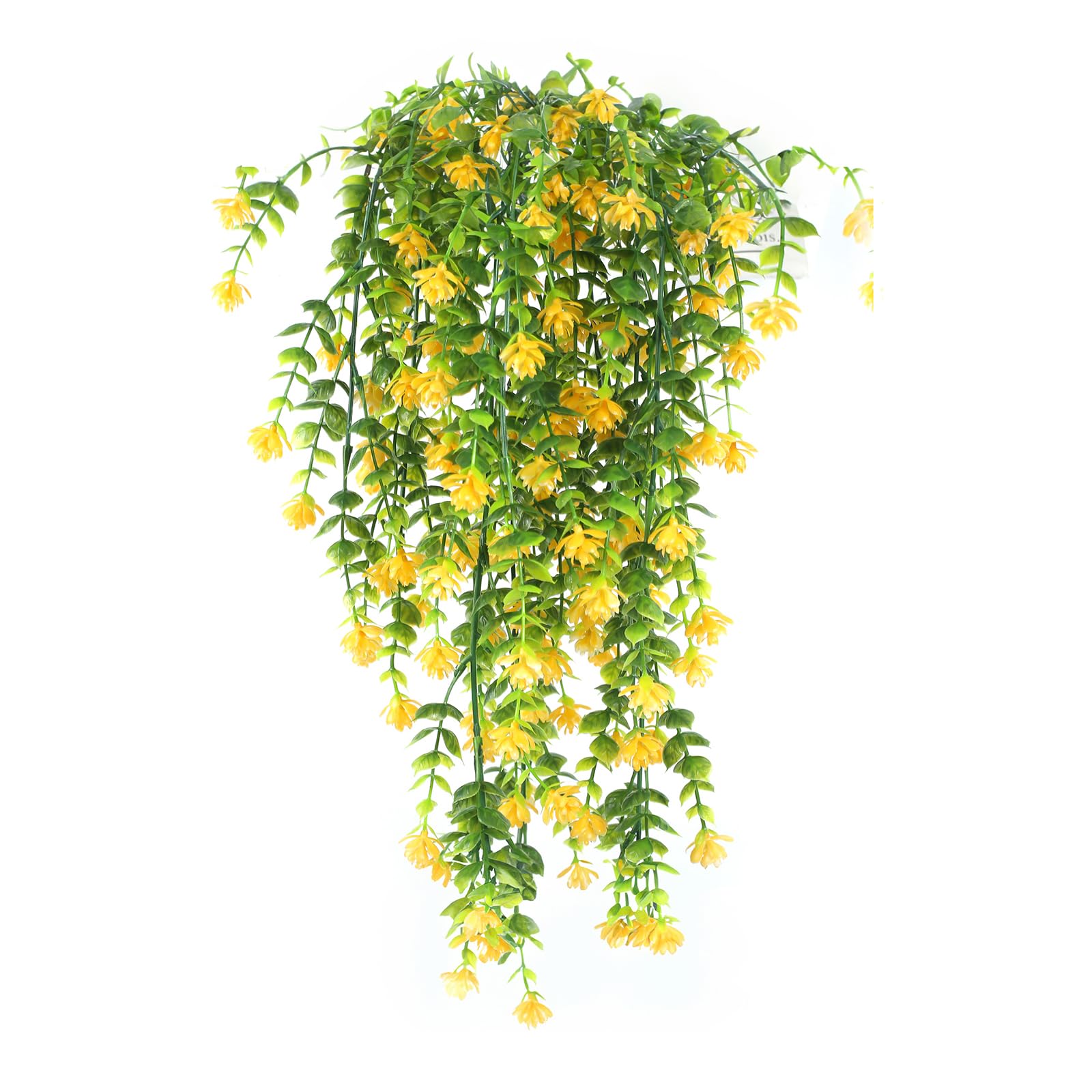 HBell 2Pcs Artificial Hanging Flowers,UV-Resistant Fake Hanging Plants Flower Bouquet Hanging Vine Plants Drooping Plants for Wall Home Garden Yard Patio Wedding Indoor Outdoor Decoration (Yellow)