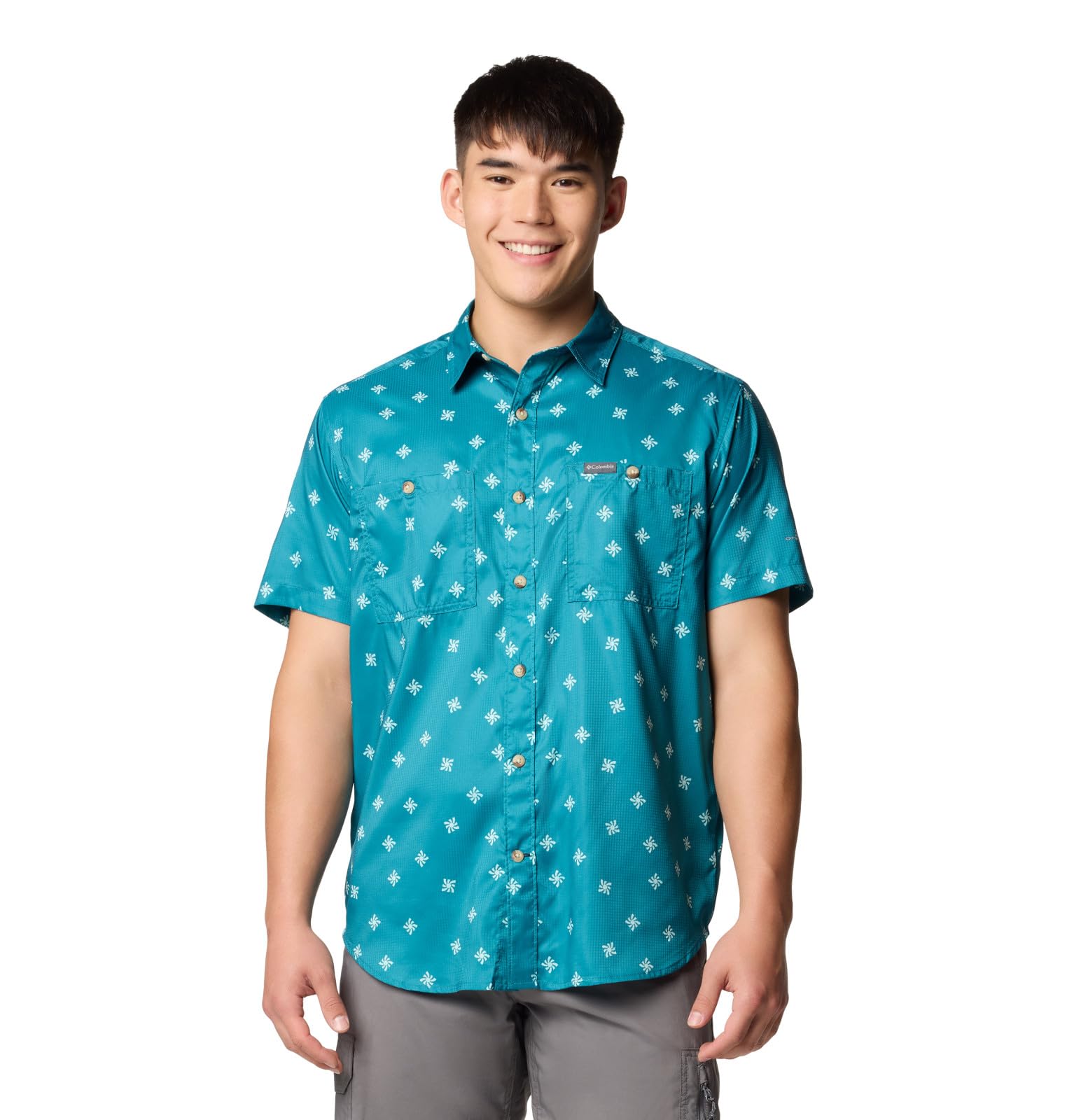 Columbia Men’s Utilizer Printed Woven Short Sleeve, River Blue Sundot Tonal, XX-Large
