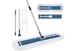 NOLOPAU 40 Inch Commercial Industrial Dust Mop with 2 Pads, Commercial Mop for Dry and Wet Cleaning, Stainless Steel Handle, Heavy Duty Floor Duster Mop for Warehouse Factory Mall Garage