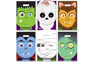 Practicon Large Halloween Character Treat Bags, 11” x 17” Trick or Treating Candy Tote, Plastic Bag, Kids Party Goodie Giveaway Bag, Trunk or Treat Event Supplies, Designs for All Ages, 72 Pack