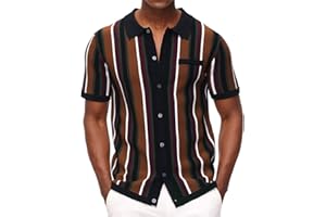 PJ PAUL JONES Men’s Short Sleeve Knit Shirt Vintage Stripe Lapel Collar Polo Shirt