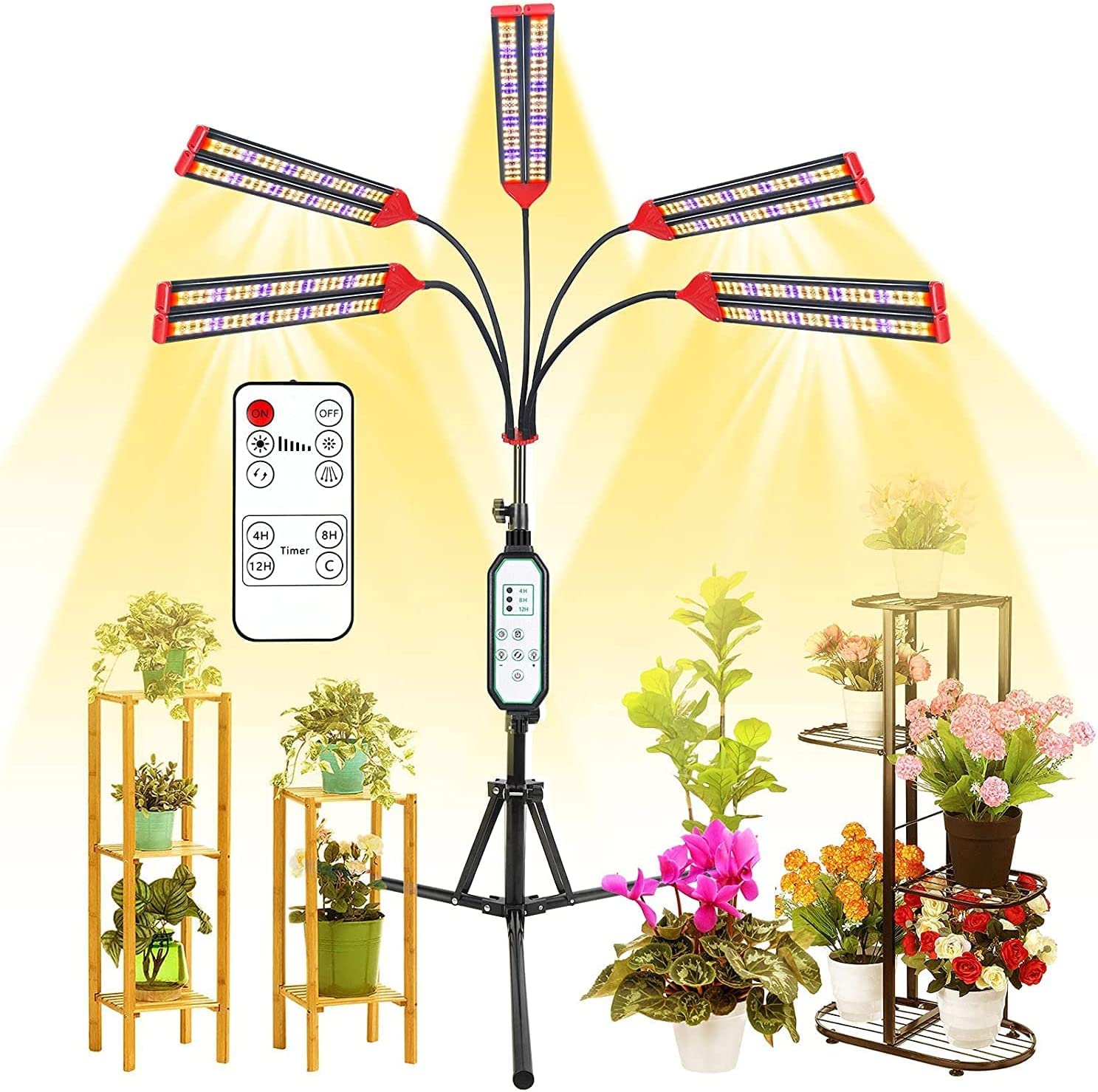 Supkoolis 10-Head 960 LEDs Full Spectrum LED Grow Light with Stand, 10 Dimming Levels & Timer, for Indoor Plants