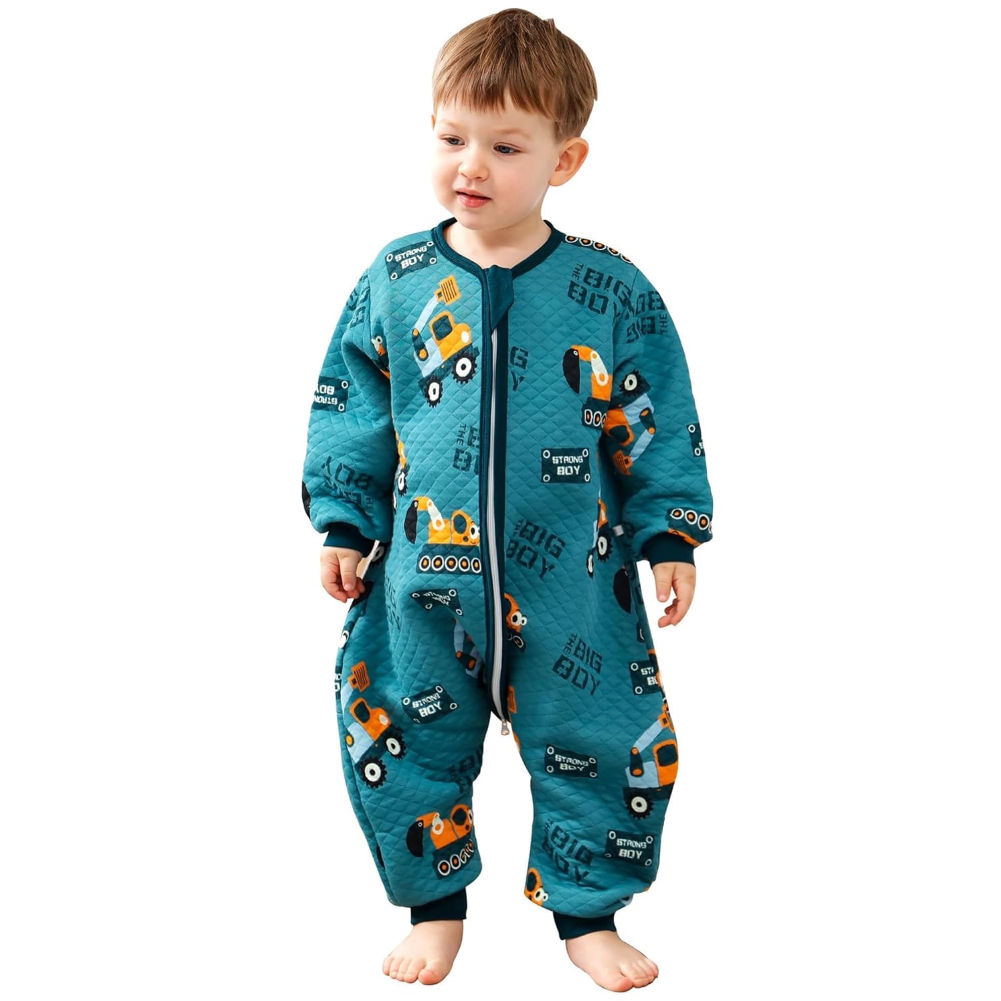 Photo 1 of ZIGJOY Toddler Sleep Sack with Feet 1.5 Tog Sleeping Bag with Legs Wearable Blanket Toddler Cotton Footed Sleep Sack for Early Walkers, Excavator, 3T-4T, Large