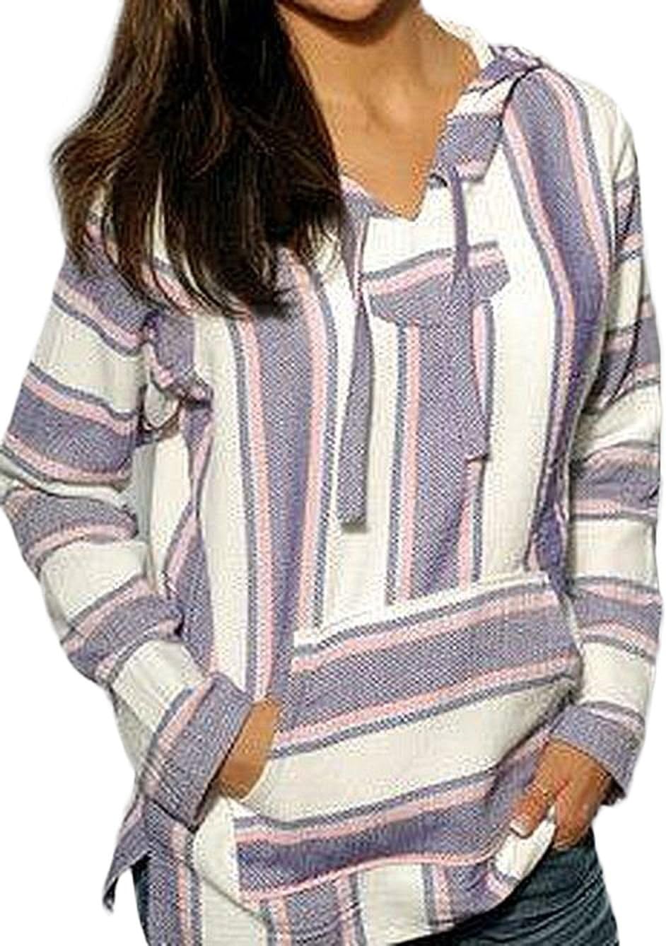 Mexican Baja Hoodie Sweater Jerga Pullover Lavender Pink White