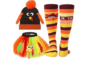 Vicenpal Thanksgiving Turkey Costumes Set for Women Thanksgiving Tutu Turkey Headband and Sock for Cosplay Party