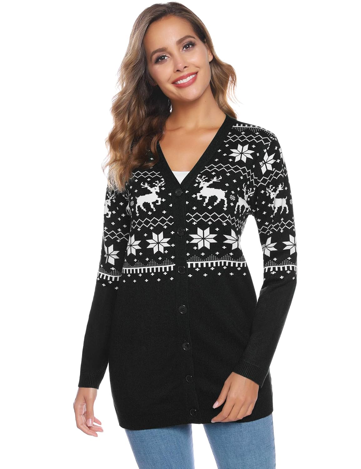 Pulls Gilets Sweat Shirts Femme Iclosam Gilet Noel Femme En Tricot Cardigan Femme Chic Avec Bouton Chandail Manches Longues Elegante Veste Pulls Gilets Sweat Shirts Vetements