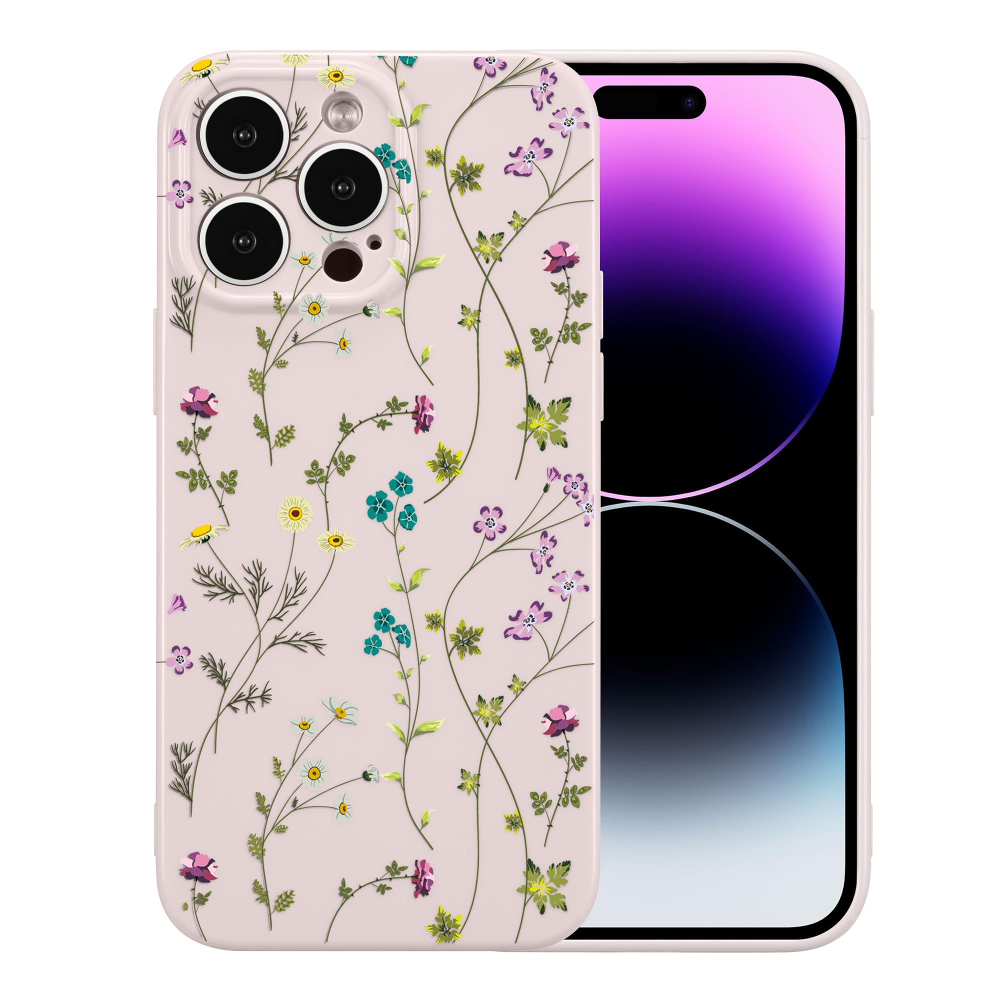 RALEAVO Floral Case for iPhone 15 Pro Max, Flower Branch Pattern Design Cute Cover Case for Girls Women Slim Thin Soft Silicone Shockproof Anti-Slip Phone Case for iPhone 15 Pro Max (6.7"),Purple