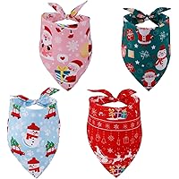 4pcs Christmas Dog Bandanas, Cute Santa Claus Snowman Snowflakes Print Pet Triangle Scarf Bibs Soft Breathable Holiday Xmas O