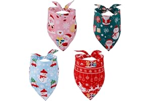 4pcs Christmas Dog Bandanas, Cute Santa Claus Snowman Snowflakes Print Pet Triangle Scarf Bibs Soft Breathable Holiday Xmas O