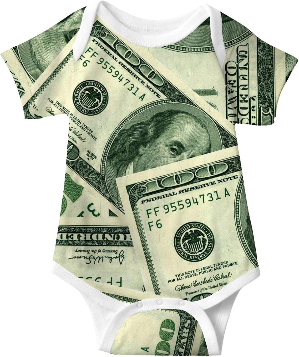 100 Dollar Bill Baby Short Sleeve Creeper, Baby Onesie for