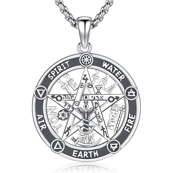 Pendentif Talisman Magique Énochien - Hexagramme, Pentagramme - Collier En Acier Titane (argent, Or Ou Noir) - 4