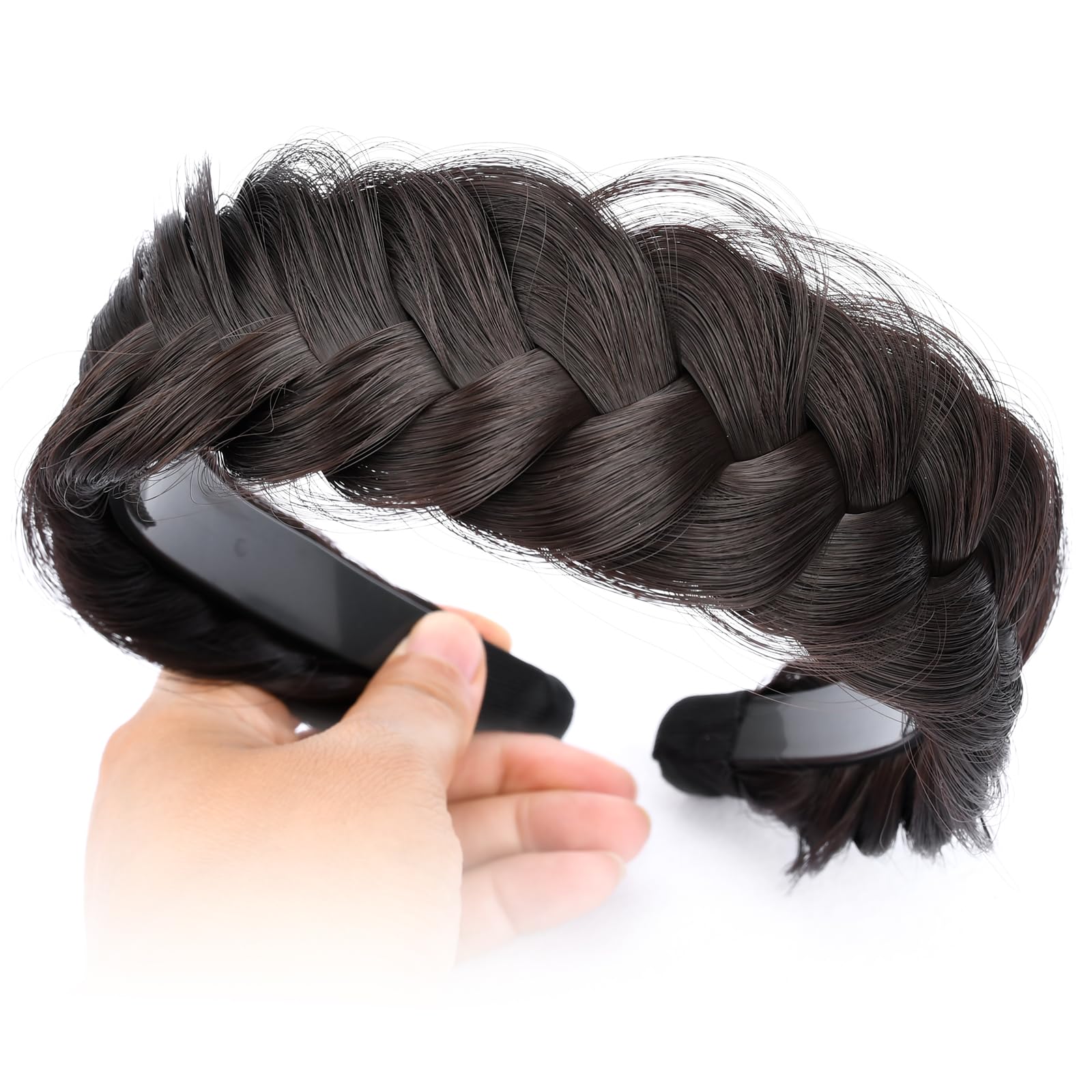 GLEDOLA Wide Messy Braided Headband with Teeth Synthetic Hair Plaited Headband High Elasticity Braids Chunky Fishtail Braided Hair Band Hairpiece for Girls Women (Brunette Brown) — image 1