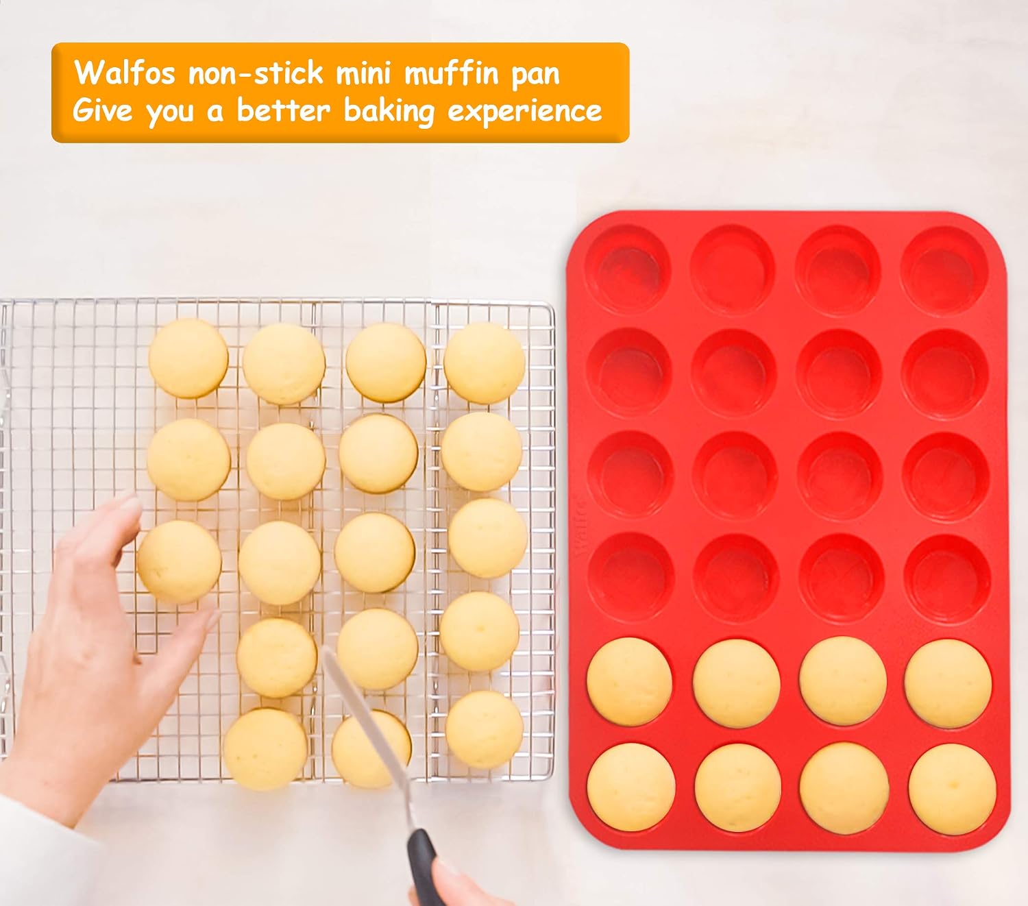 Walfos Mini Muffin Trays 24 Silicone Small Cupcake Cases Mould Baking Pan for Cupcakes Brownies, Muffins, Pudding - Image 5