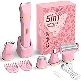 KINGTEE 5-in-1 Electric Bikini Trimmer for Women – IPX7 Waterproof Shaver, Cordless Body & Facial Razors for Women, Ceramic Blades, USB-C Rechargeable, Painless Hair Removal Kit (Pink)