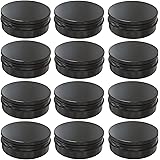 AQSXO 0.5 oz black tins with lids, Round Aluminum Cans, for Candles,Cosmetic, Lip Balm, Cream, 12Pcs.