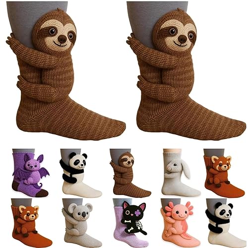 3D Knit Animal Socks For Adult Teenage Novelty Funny Cute Christmas Sloth Breathable Anti-Sweat Designs Warm Knit Soft Fluffy Birthday Stocking Non-Slip Crochet Winter Warm Floor Socks Brown