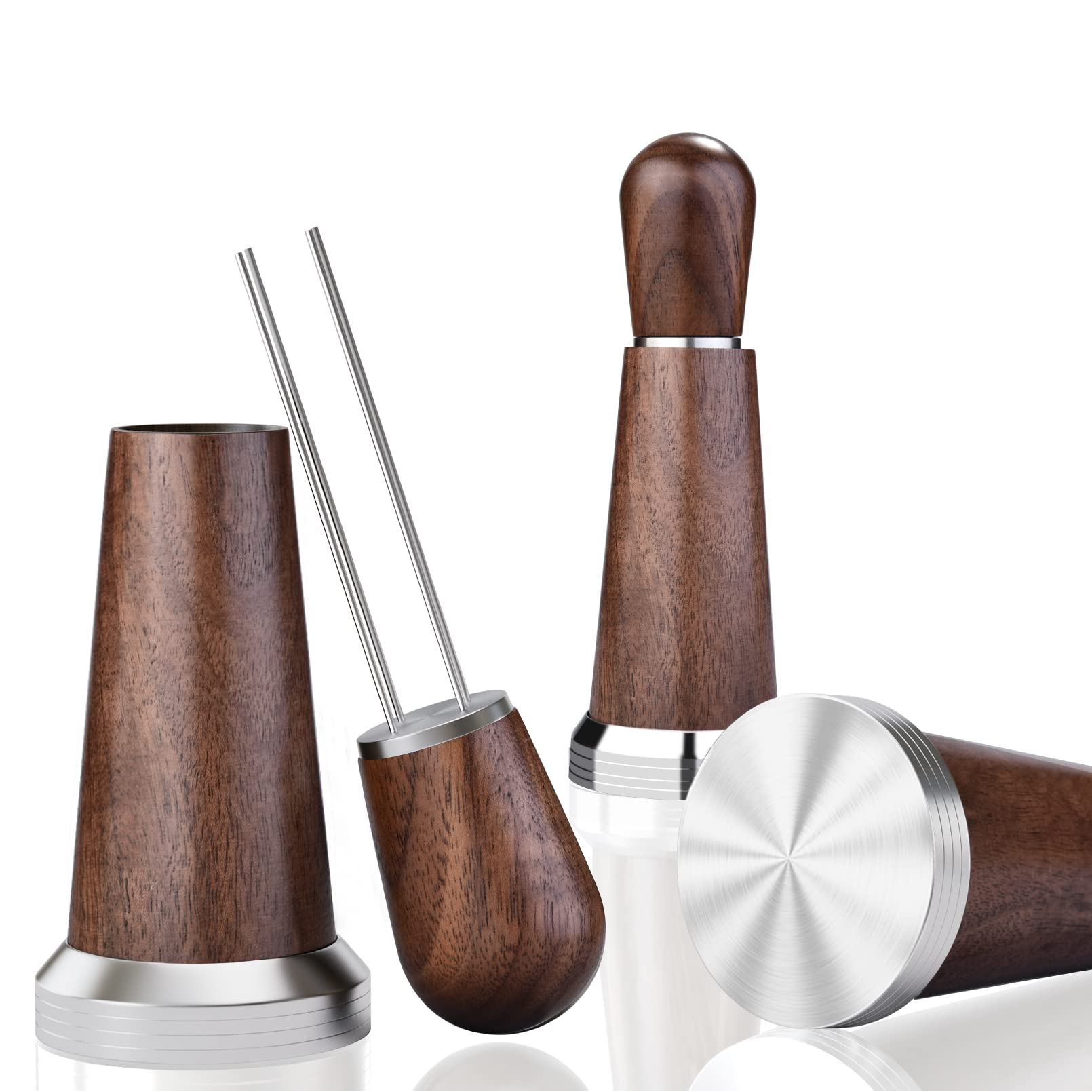 ICARERFAMILY 2 in 1 Espresso Coffee Stirrer and Espresso Coffee Tamper,304 Stainless Steel 0.6mm Stirrer and 51mm Tamper,WDT Tool Wood Walnut Handle,Distributor Coffee Set for Espresso Distribution
