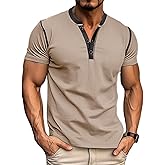 Asamqu Mens Short Sleeve Shirts Casual Cotton Henley Shirts Slim Fit Summer Classic T-Shirts